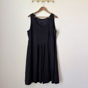 Eileen Fisher Silk Sleeveless Pintuck Midi Dress XL Black